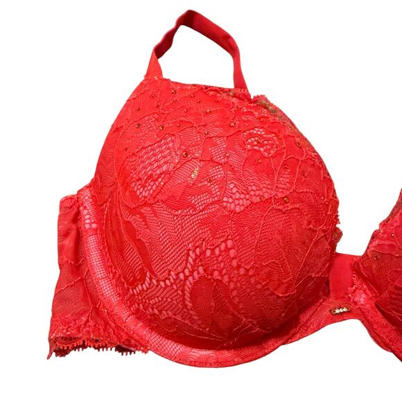 Victoria's Secret Red lace plunge push up bra with bling Size 36C 36 C - Picture 2 of 7